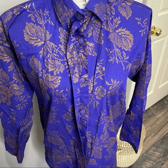 Vintage Pour Vous Designer Tunic Shirt Dress Top Medium Purple & Metallic - Picture 2 of 4